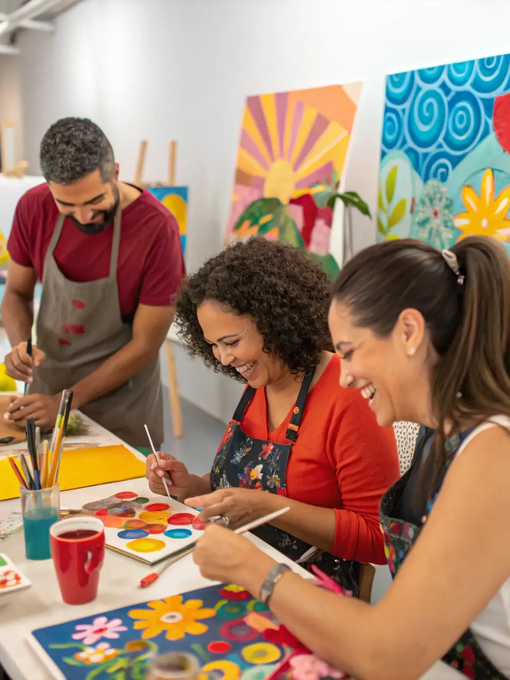 A dynamic image of participants in a creative arts workshop, showcasing the joy of artistic expression and skill-building.